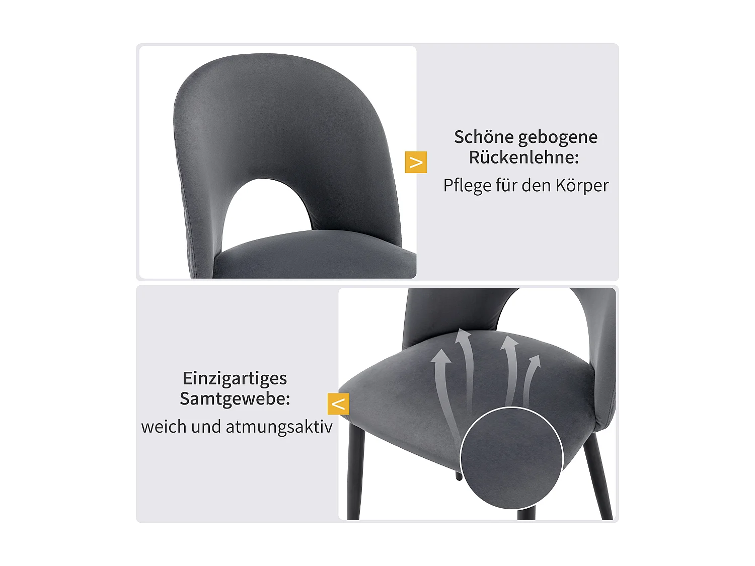 Esszimmerstuhl Lot (4 St), Design Stuhl mit Rückenlehne,  Metallgestell, Verstellbare Füße, Diamantmuster auf der Rückseite, Grau