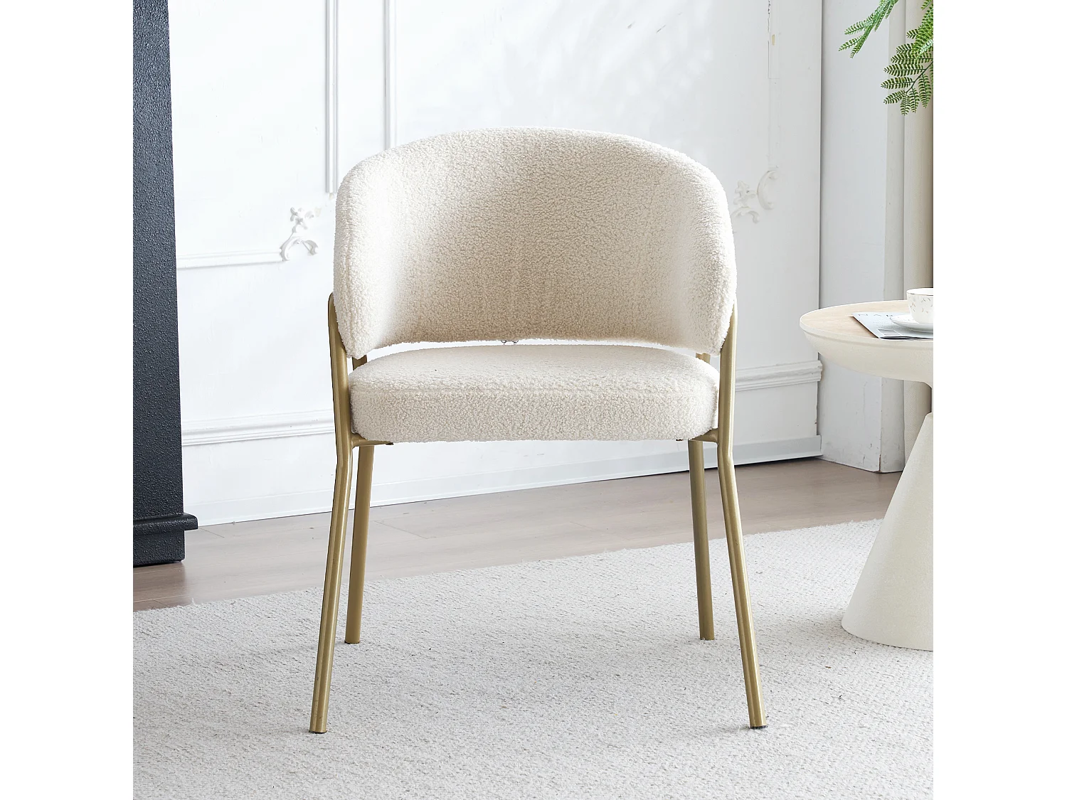 Chaise de salle à manger en velours blanc, design moderne, pieds en métal doré (49x48x78 cm, lot de 2)