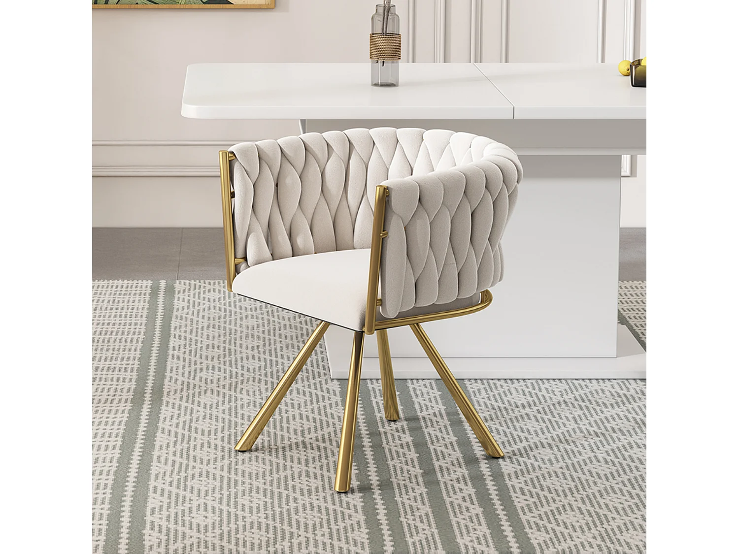 Sedia da pranzo in velluto, poltrona da soggiorno, design moderno, gambe in metallo, beige e oro