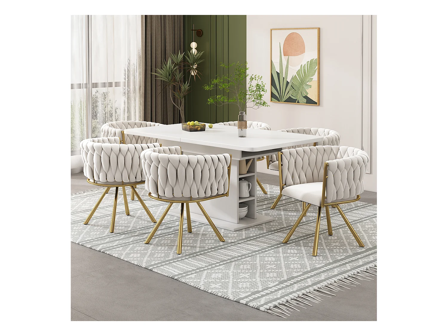 Chaises de salle à manger avec dossier capitonné, 4 pièces, revêtement en velours, pieds en métal doré, beige (50x45x91 cm)