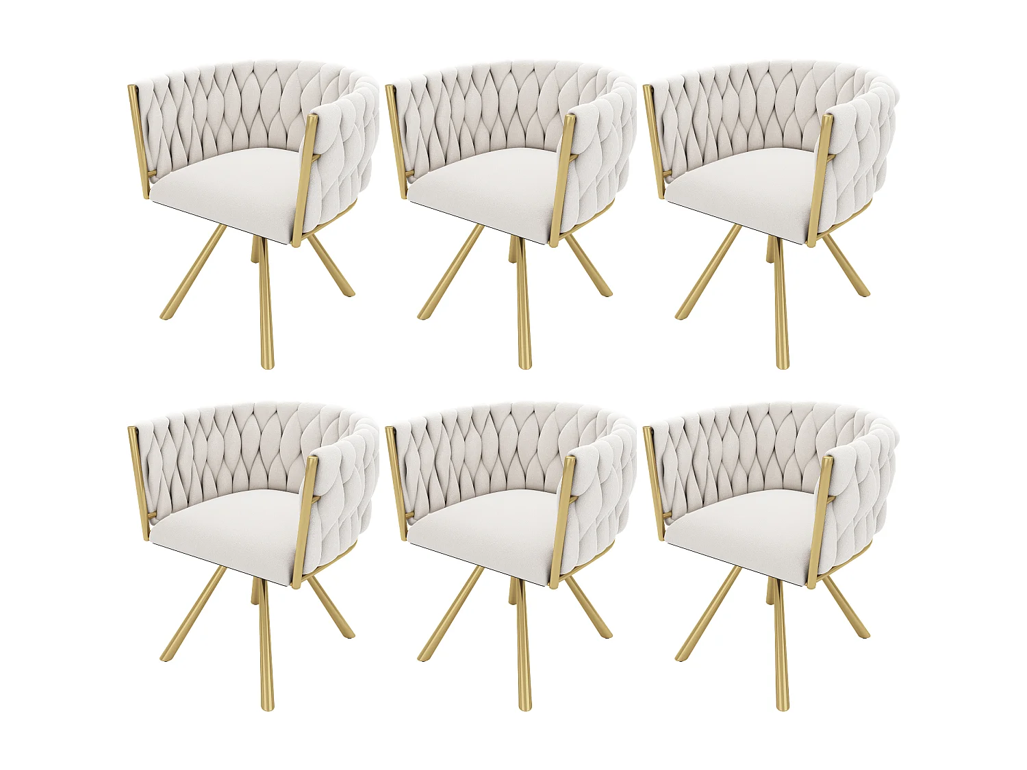 Chaises de salle à manger avec dossier capitonné, 4 pièces, revêtement en velours, pieds en métal doré, beige (50x45x91 cm)