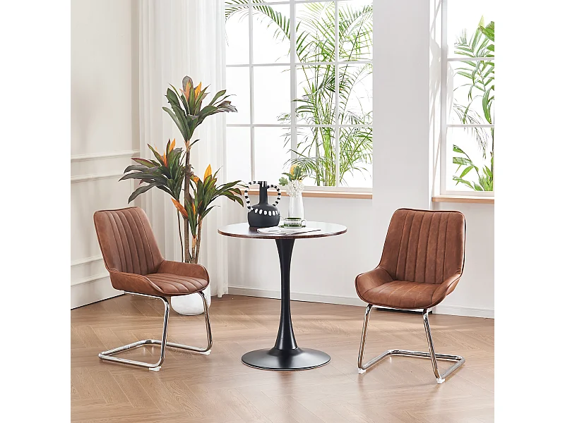 Sedie da pranzo moderne, similpelle, metallo, marrone (56x51x81 cm), set da 2