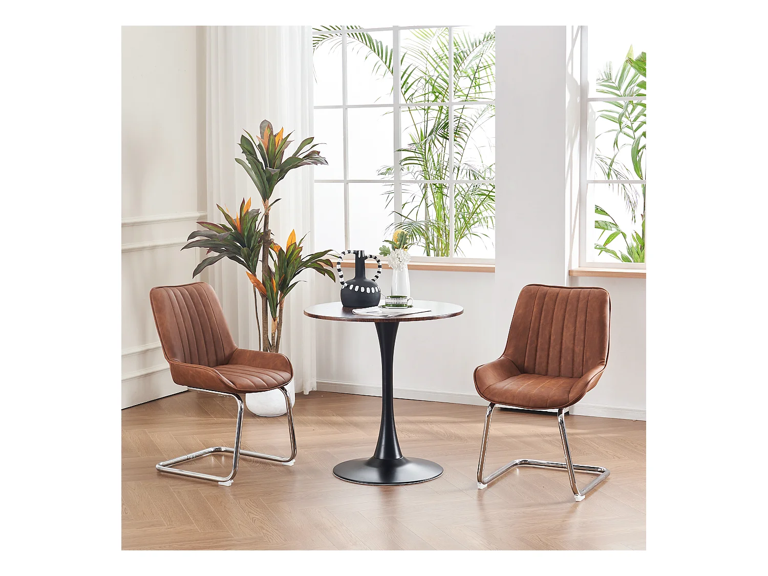 Chaises de salle à manger modernes, cuir synthétique, métal, marron (56x51x81 cm), lot de 2