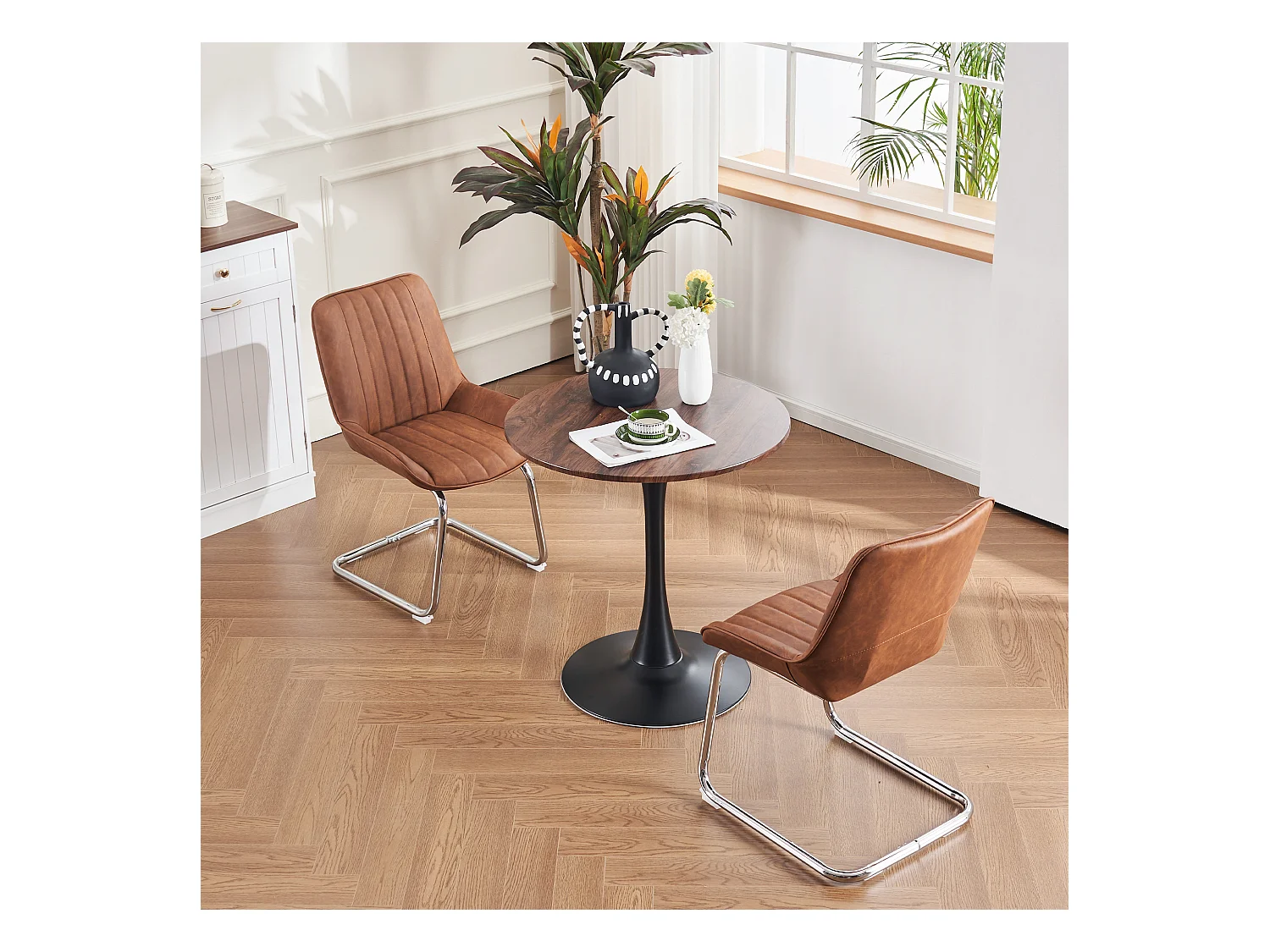 Moderne eetkamerstoelen, kunstleer, metaal, bruin (56x51x81 cm), set van 2