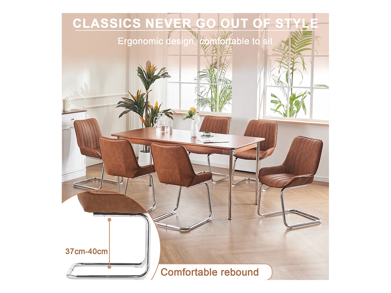 Moderne eetkamerstoelen, kunstleer, metaal, bruin (56x51x81 cm), set van 2