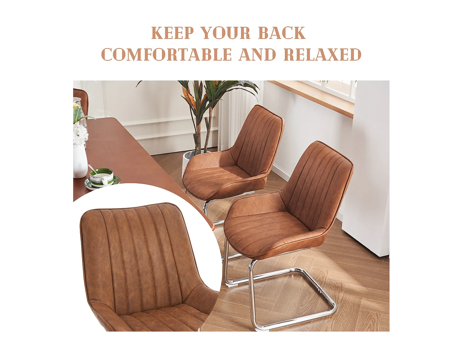 Moderne eetkamerstoelen, kunstleer, metaal, bruin (56x51x81 cm), set van 2