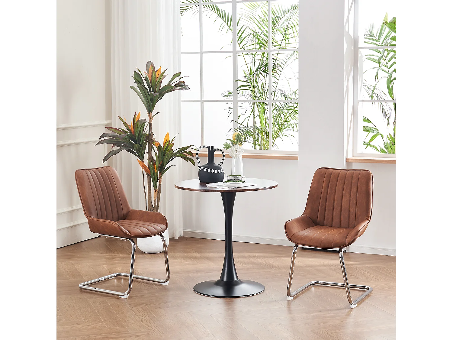 Sillas de comedor modernas, piel sintética, metal, marrón (56 x 51 x 81 cm), juego de 2