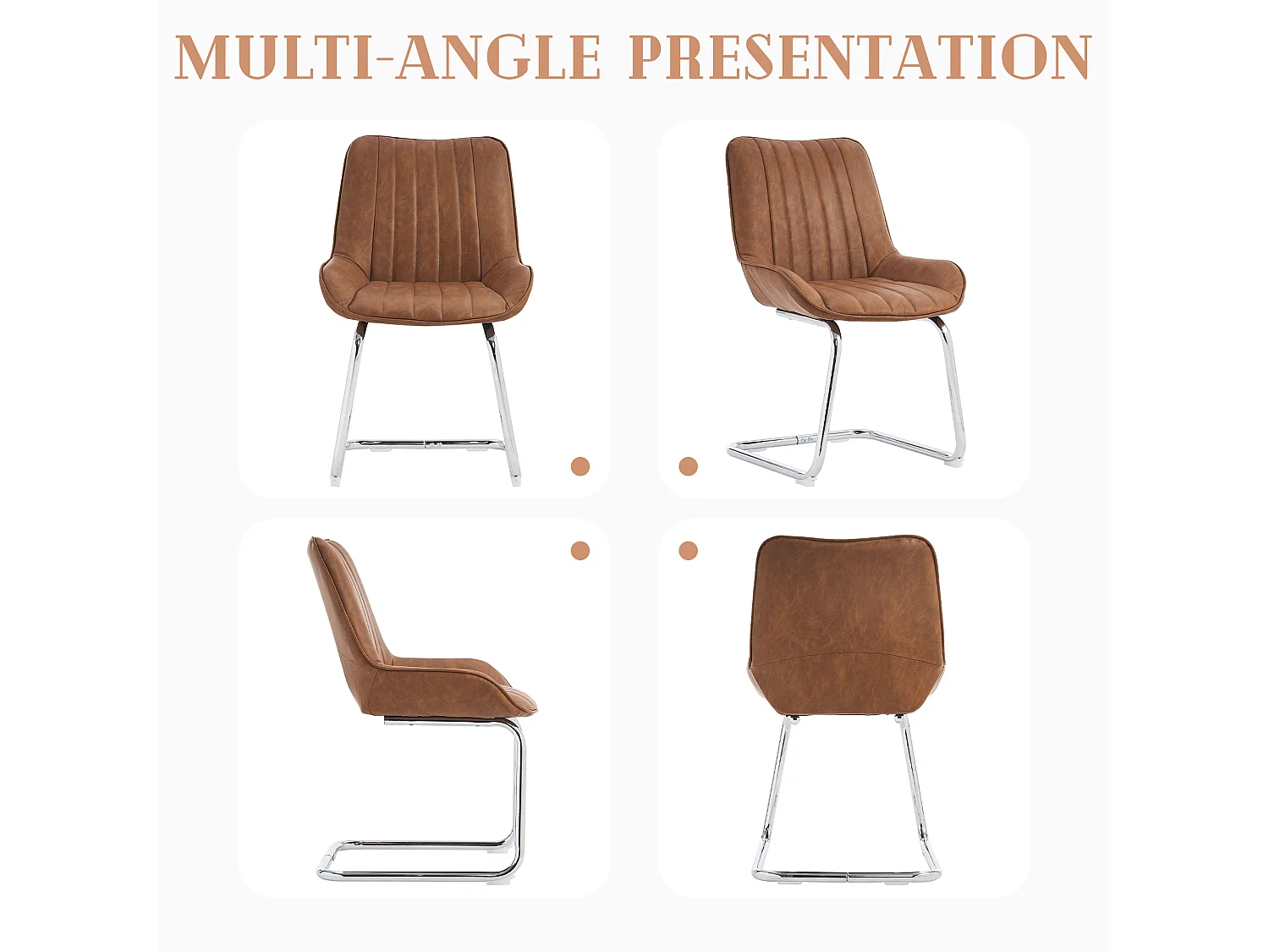 Sillas de comedor modernas, piel sintética, metal, marrón (56 x 51 x 81 cm), juego de 2