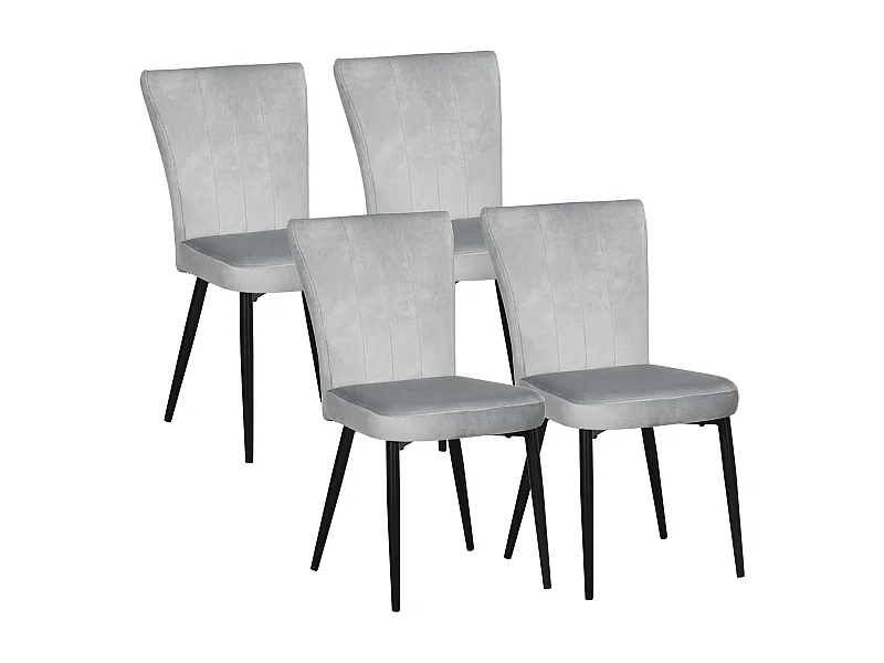 Set van 4 eetkamerstoelen, rugleuning met fluweel, stalen frame, grijs (46x65x87cm)