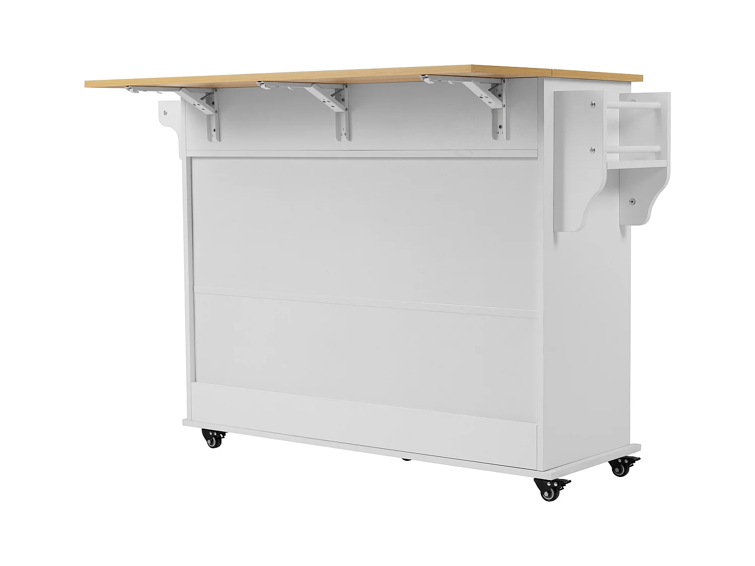 Chariot de cuisine avec plateau rabattable, 3 tiroirs, porte-serviettes, roulettes et pieds en bois interchangeables (112x40(70)x94 cm)