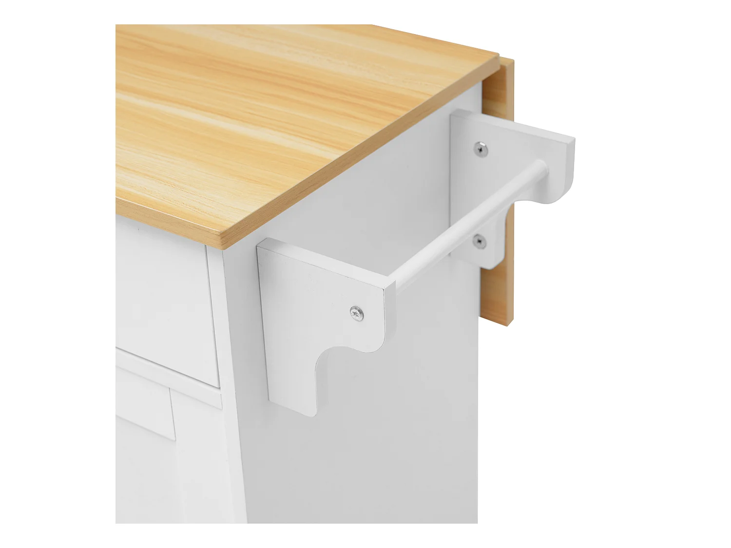 Chariot de cuisine avec plateau rabattable, 3 tiroirs, porte-serviettes, roulettes et pieds en bois interchangeables (112x40(70)x94 cm)