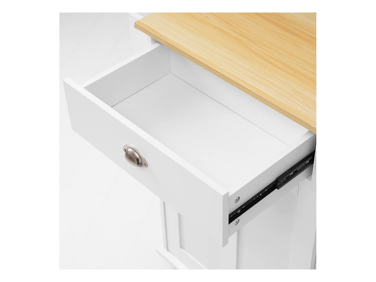 Chariot de cuisine avec plateau rabattable, 3 tiroirs, porte-serviettes, roulettes et pieds en bois interchangeables (112x40(70)x94 cm)