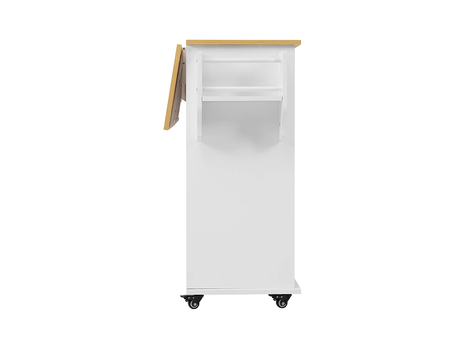 Chariot de cuisine avec plateau rabattable, 3 tiroirs, porte-serviettes, roulettes et pieds en bois interchangeables (112x40(70)x94 cm)