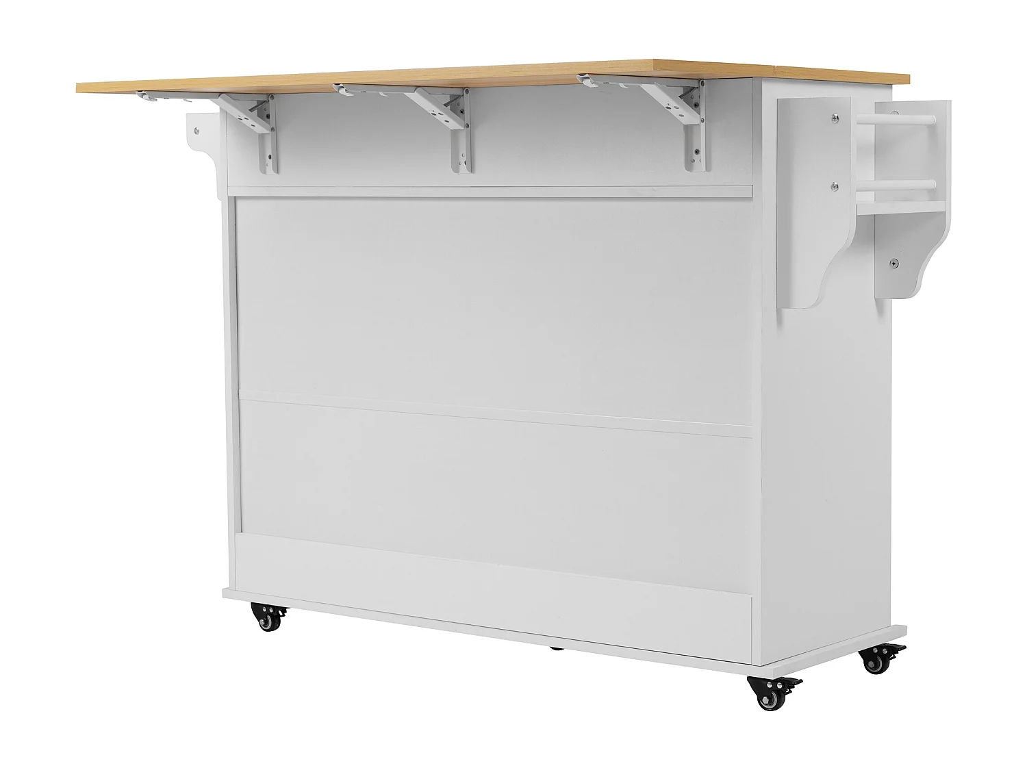 Carrello da cucina con piano ribaltabile, 3 cassetti, portasciugamani, ruote e gambe in legno intercambiabili (112x40(70)x94 cm)