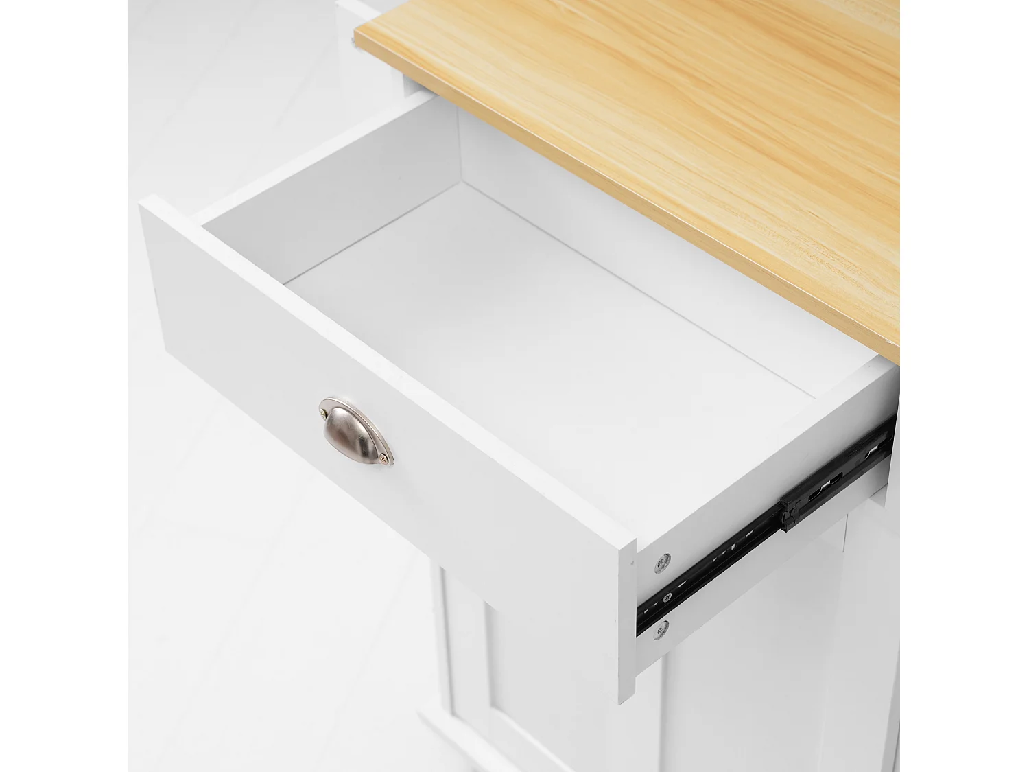 Carrello da cucina con piano ribaltabile, 3 cassetti, portasciugamani, ruote e gambe in legno intercambiabili (112x40(70)x94 cm)