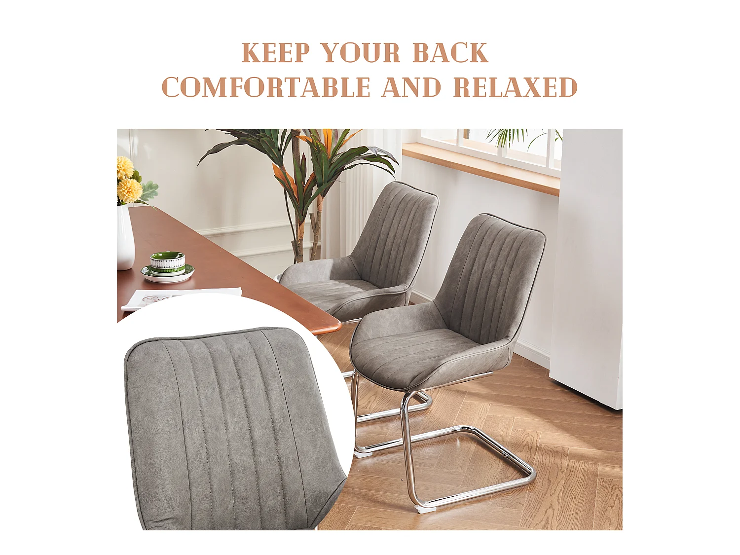 Chaises de salle à manger modernes, design épuré, cuir synthétique, gris (56x51x81 cm), lot de 2