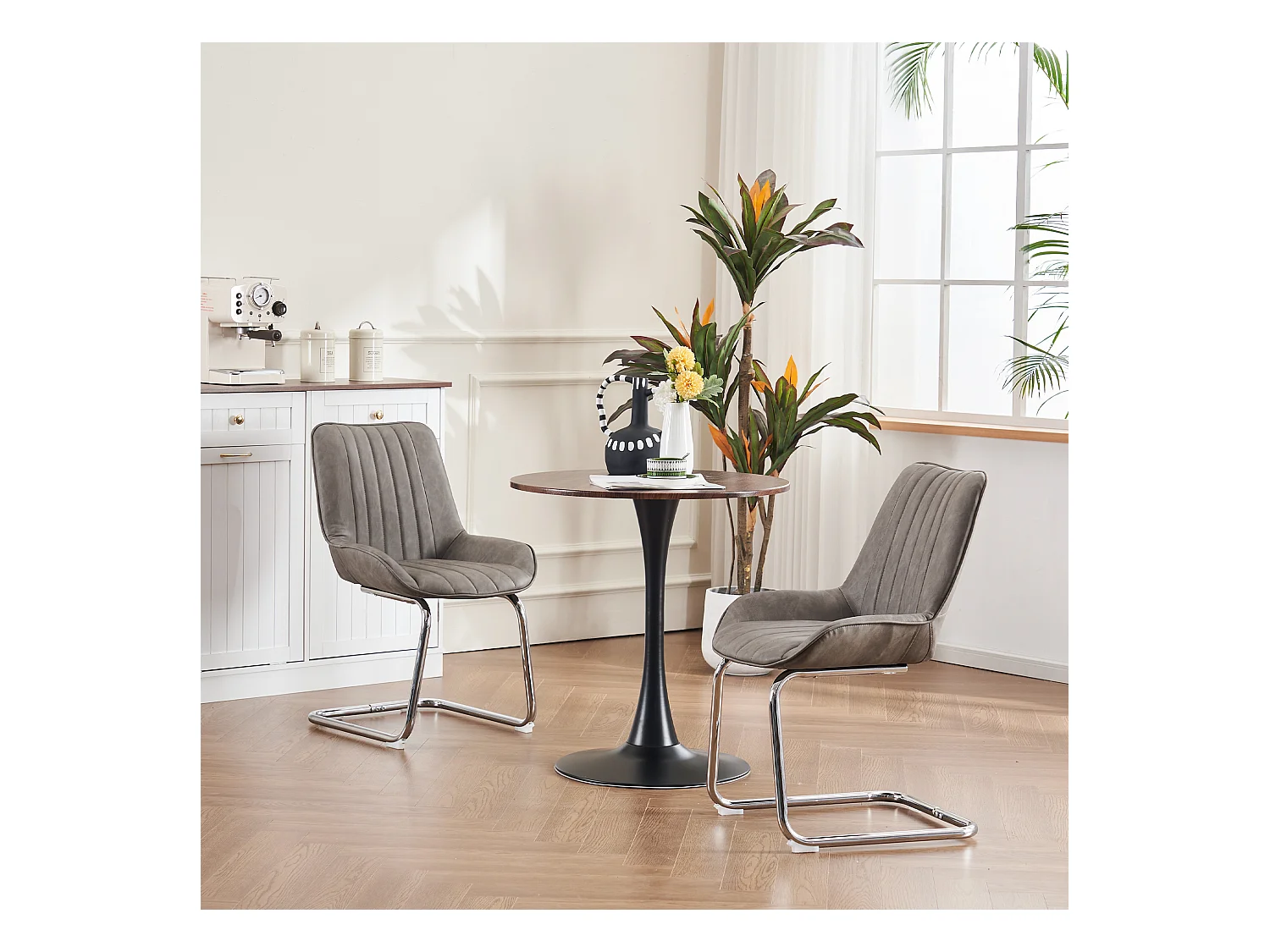Moderne eetkamerstoelen, strak design, imitatieleer, grijs (56x51x81 cm), set van 2