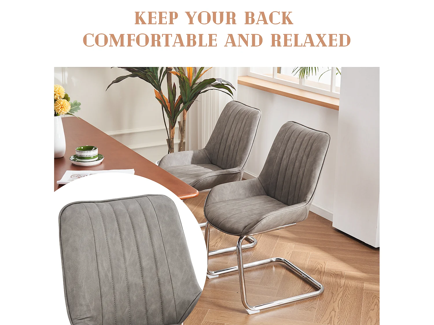 Moderne eetkamerstoelen, strak design, imitatieleer, grijs (56x51x81 cm), set van 2