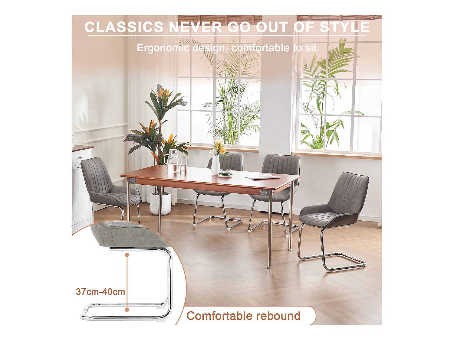 Moderne eetkamerstoelen, strak design, imitatieleer, grijs (56x51x81 cm), set van 2