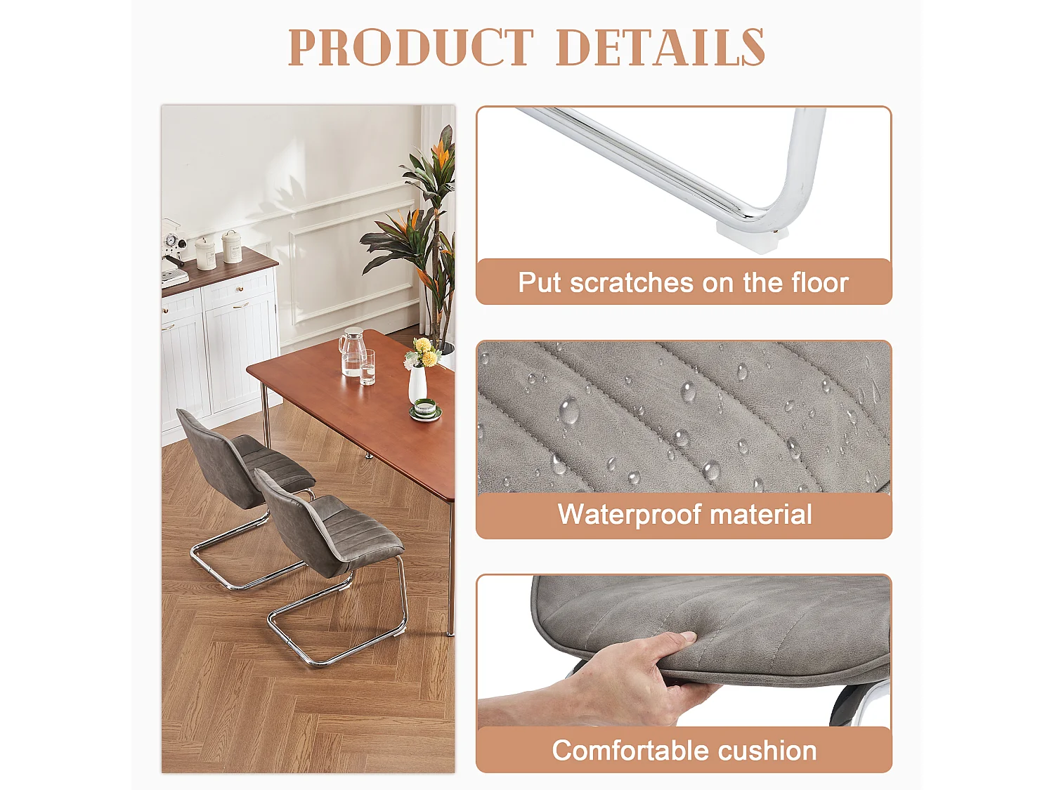 Moderne eetkamerstoelen, strak design, imitatieleer, grijs (56x51x81 cm), set van 2