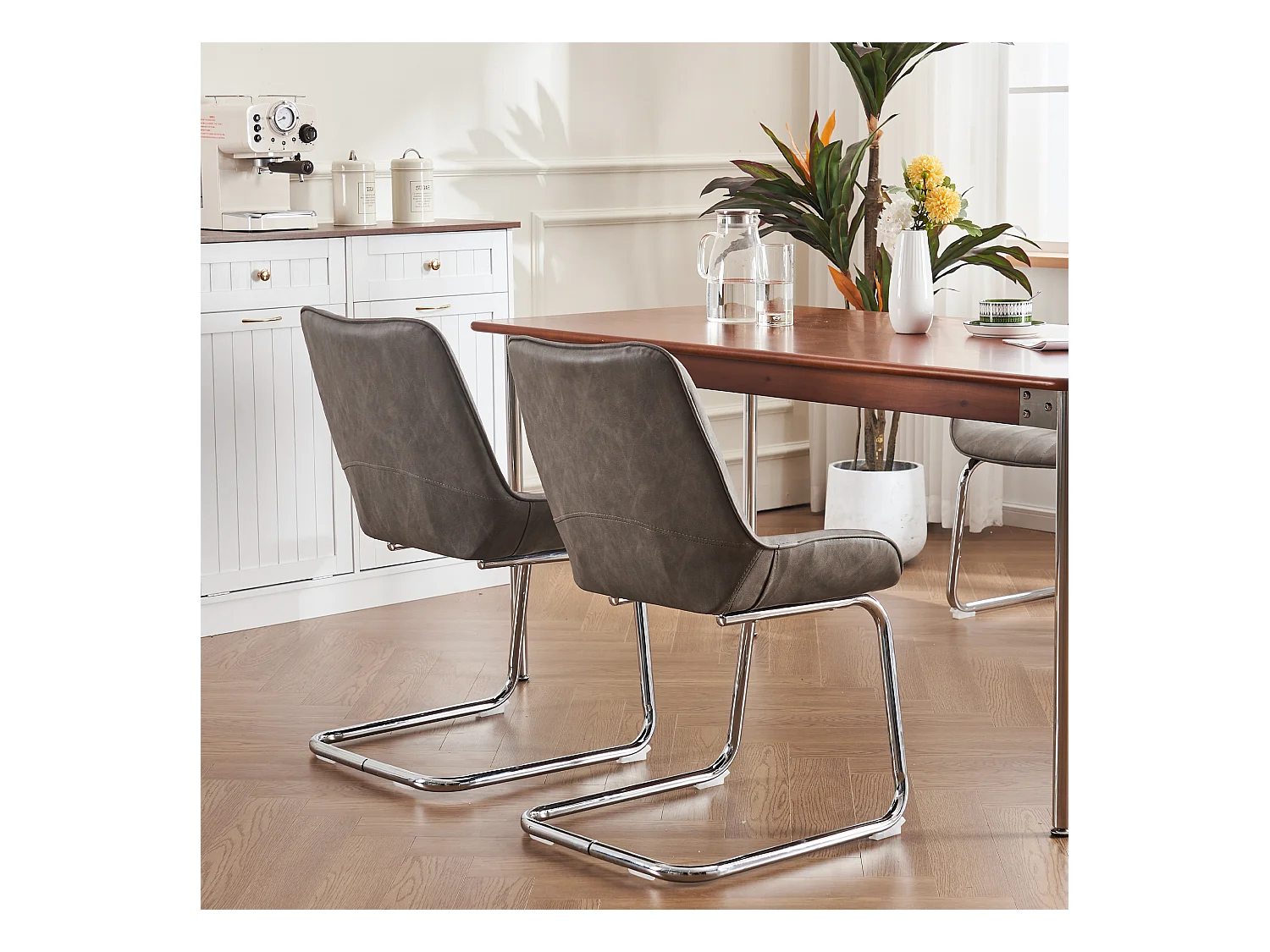 Moderne eetkamerstoelen, strak design, imitatieleer, grijs (56x51x81 cm), set van 2