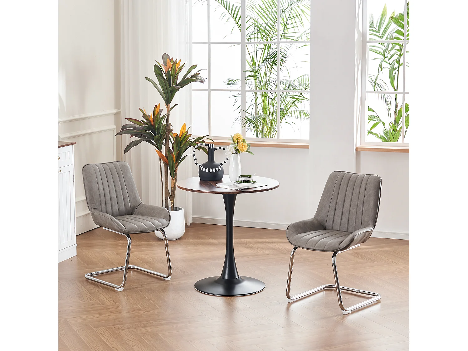 Sillas de comedor modernas, diseño elegante, piel sintética, gris (56x51x81 cm), juego de 2