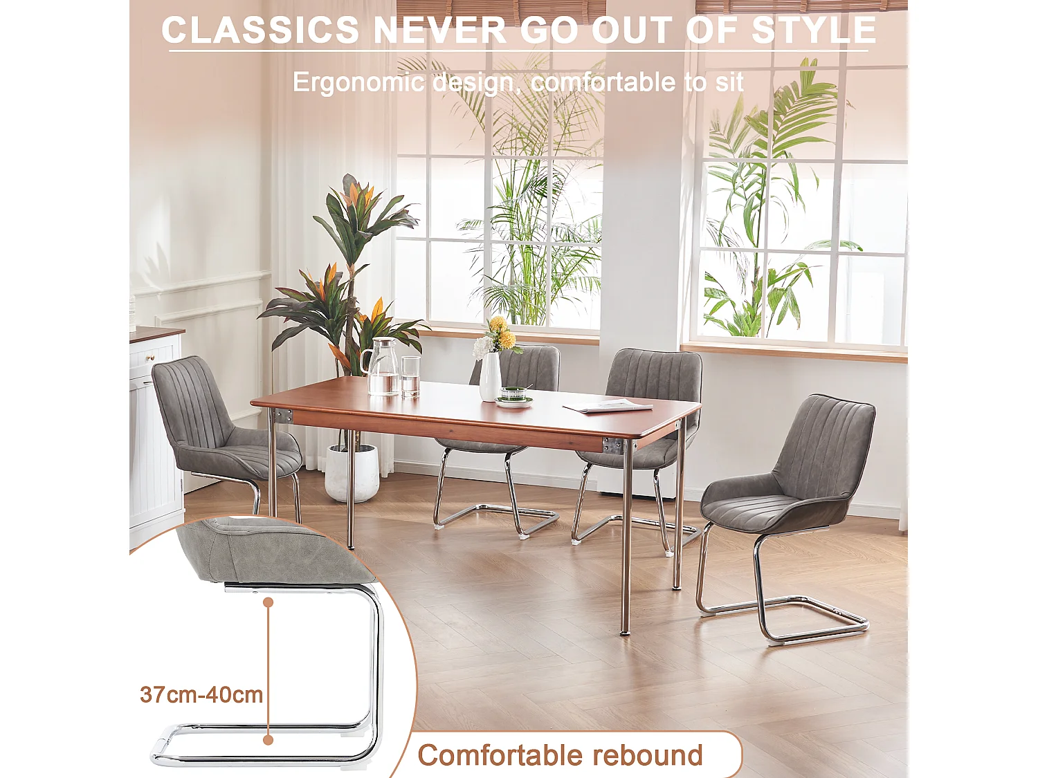 Sillas de comedor modernas, diseño elegante, piel sintética, gris (56x51x81 cm), juego de 2