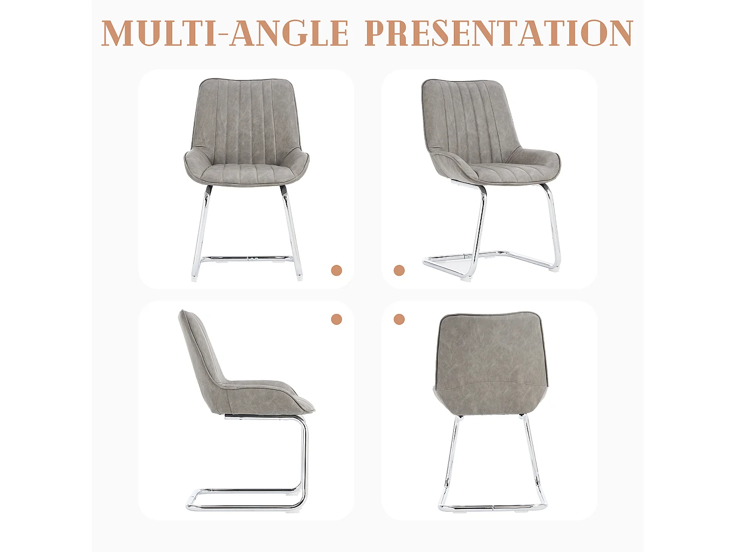 Sillas de comedor modernas, diseño elegante, piel sintética, gris (56x51x81 cm), juego de 2