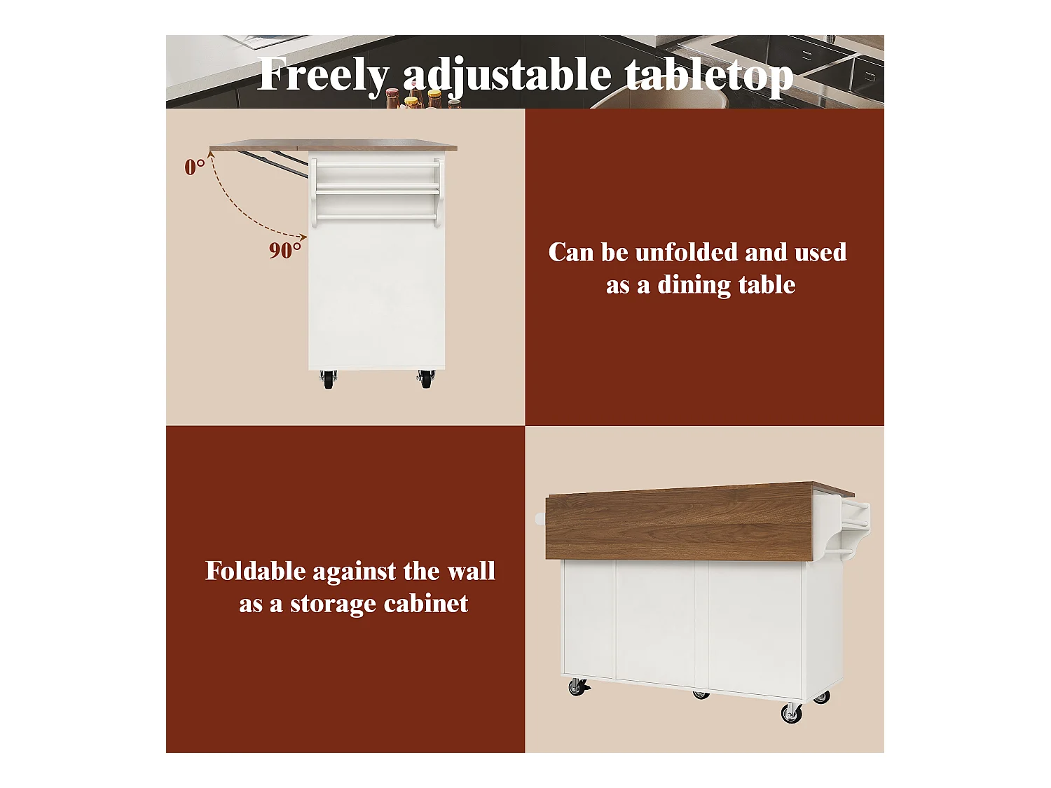 Carrito de cocina con puertas rayadas, espacio de almacenamiento, MDF, blanco (128x40x92,5 cm)