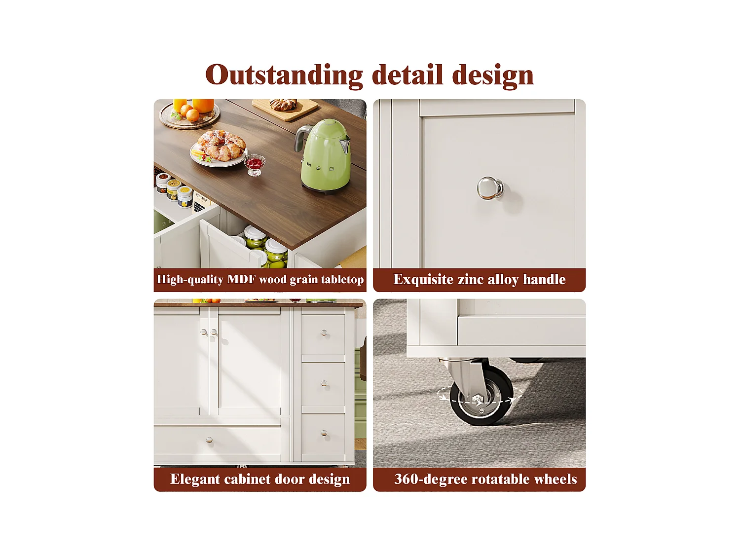 Carrito de cocina con puertas rayadas, espacio de almacenamiento, MDF, blanco (128x40x92,5 cm)