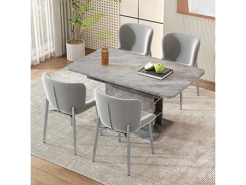 Juego de 4 sillas de comedor de terciopelo, patas de metal, color gris