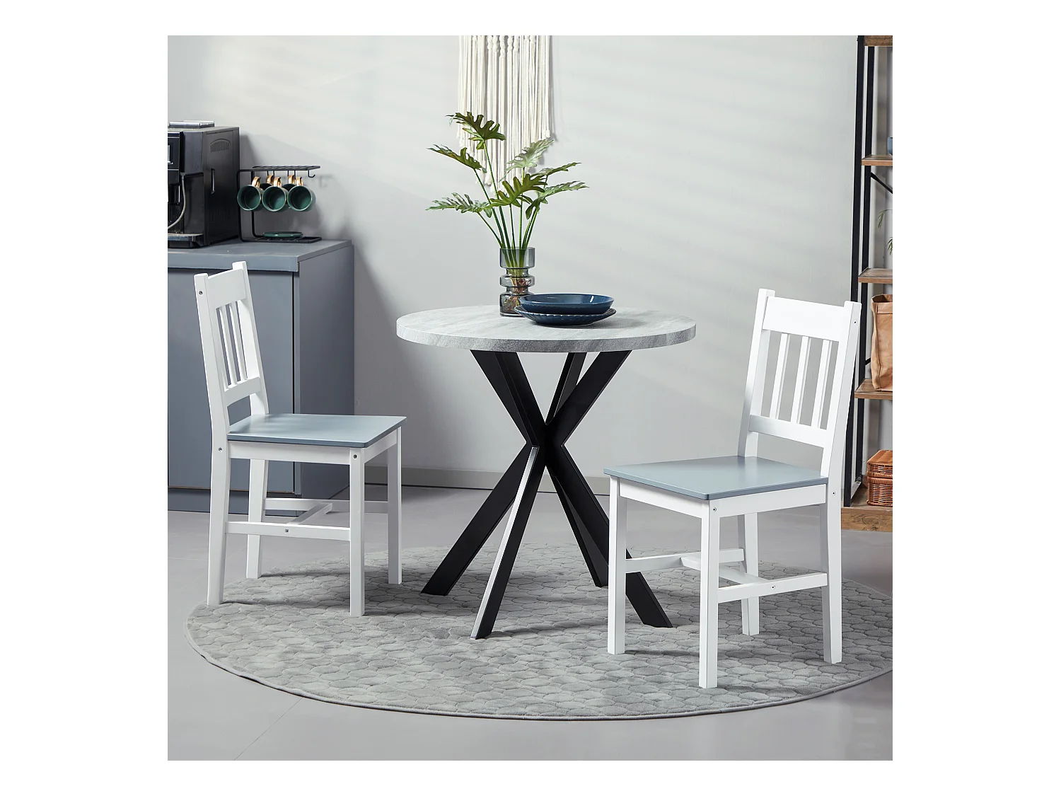 Set van 2 eetkamerstoelen met rugleuning, grenenhout, grijs (41x46,5x85,5 cm)