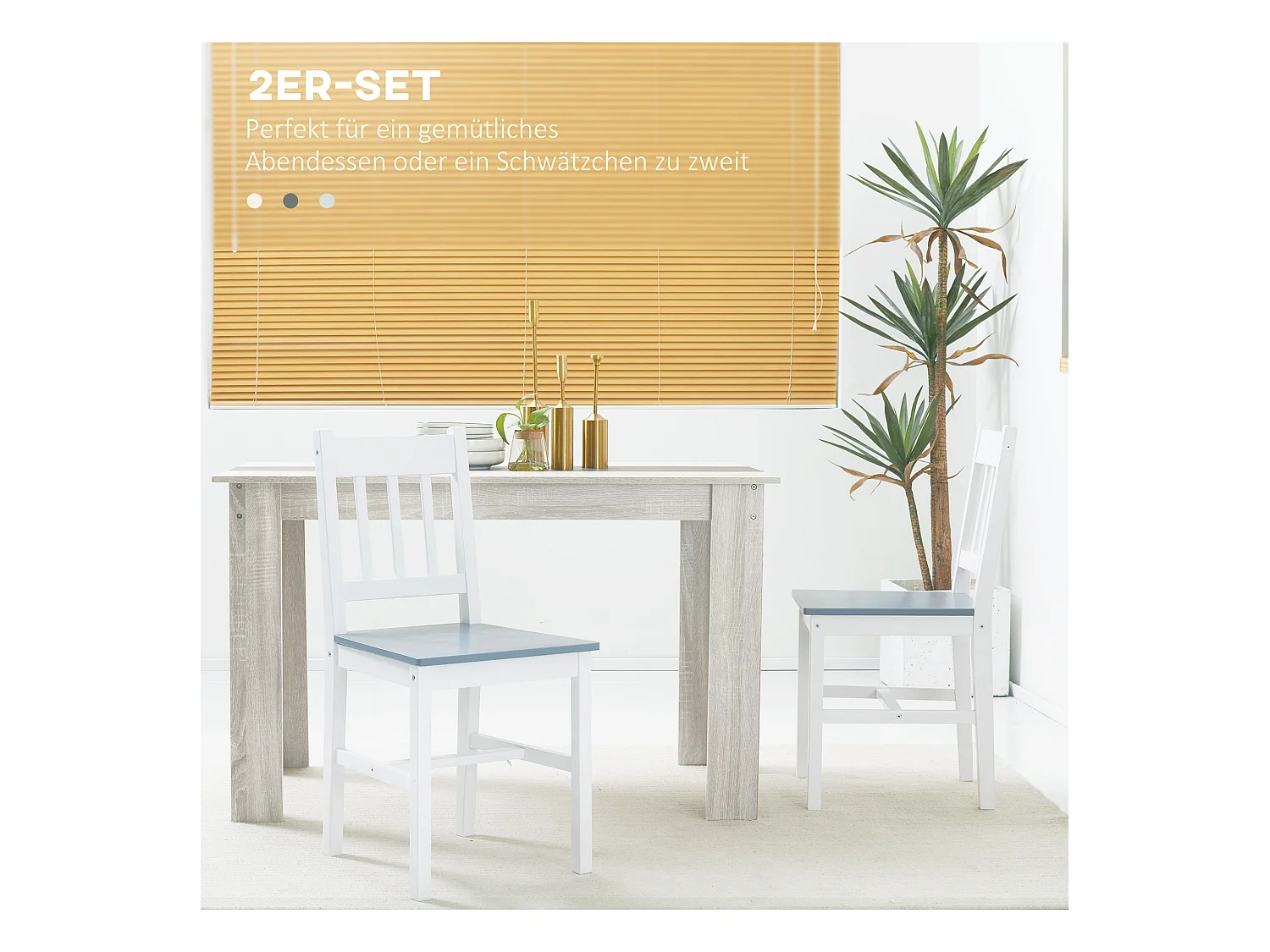 Set van 2 eetkamerstoelen met rugleuning, grenenhout, grijs (41x46,5x85,5 cm)