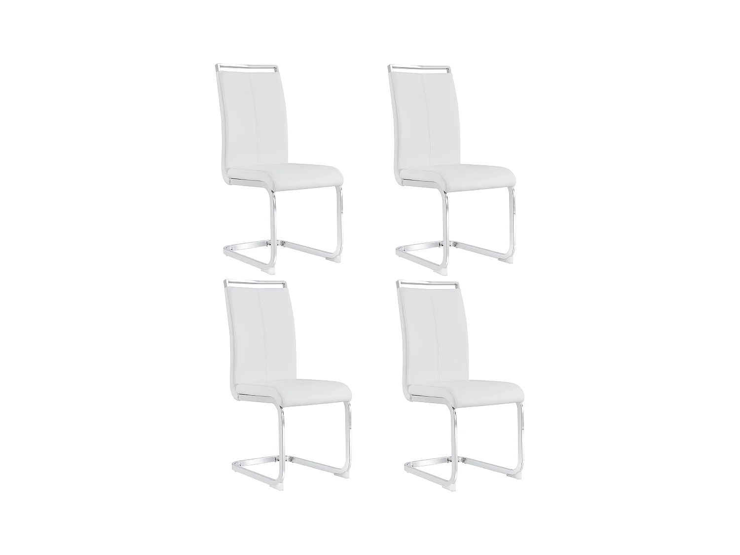 Chaise avec dossier haut en PU similicuir et velours, cadre en métal chromé, Lot de 4, Blanc (97x51x47 cm)