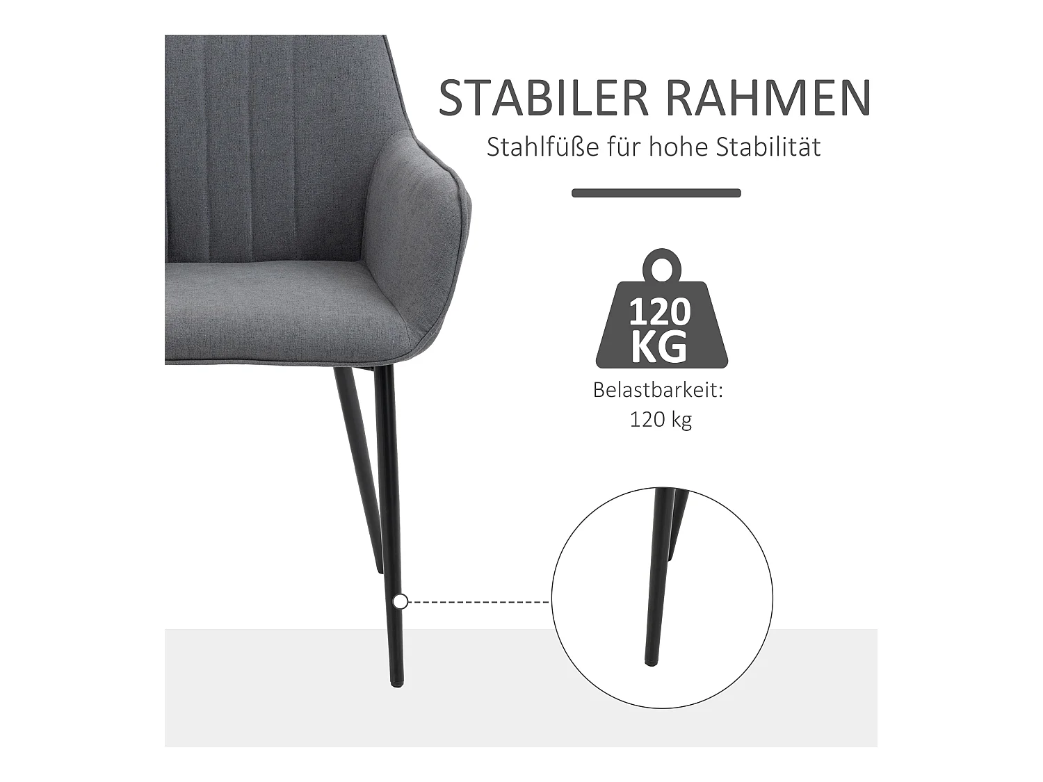 Chaises de Salle à Manger 4 Pièces, Design Moderne, Lin Respirant, Métal, Gris (59.5x56.5x81 cm)