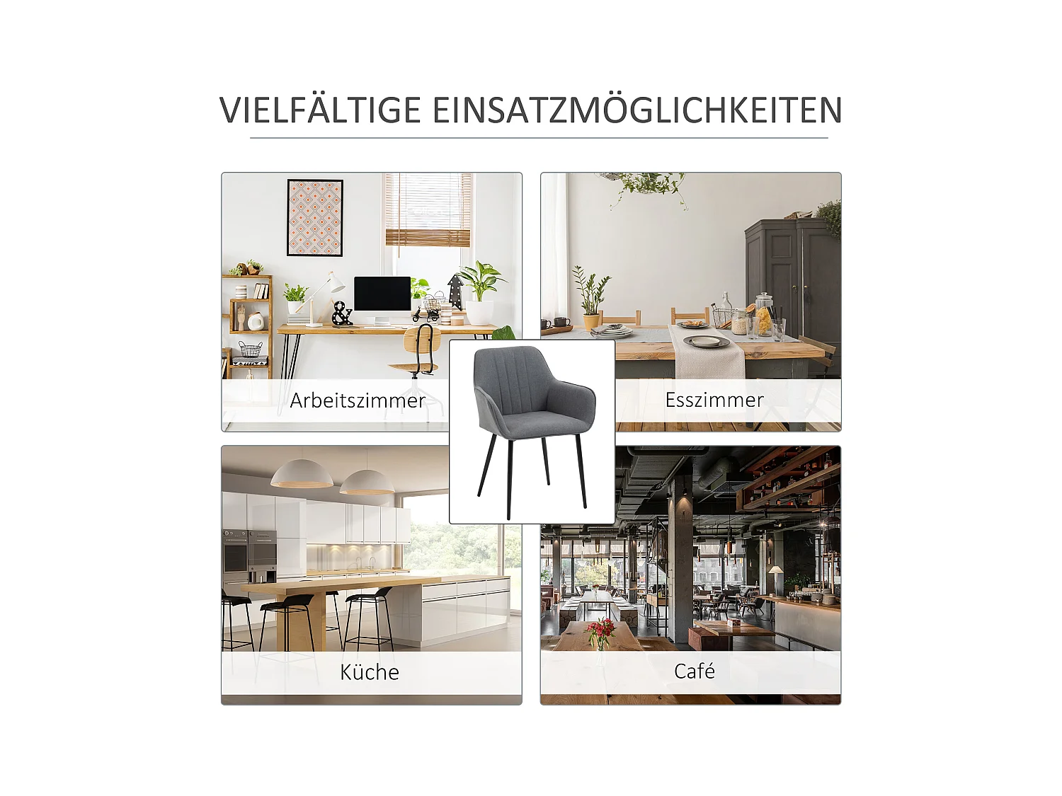 Chaises de Salle à Manger 4 Pièces, Design Moderne, Lin Respirant, Métal, Gris (59.5x56.5x81 cm)