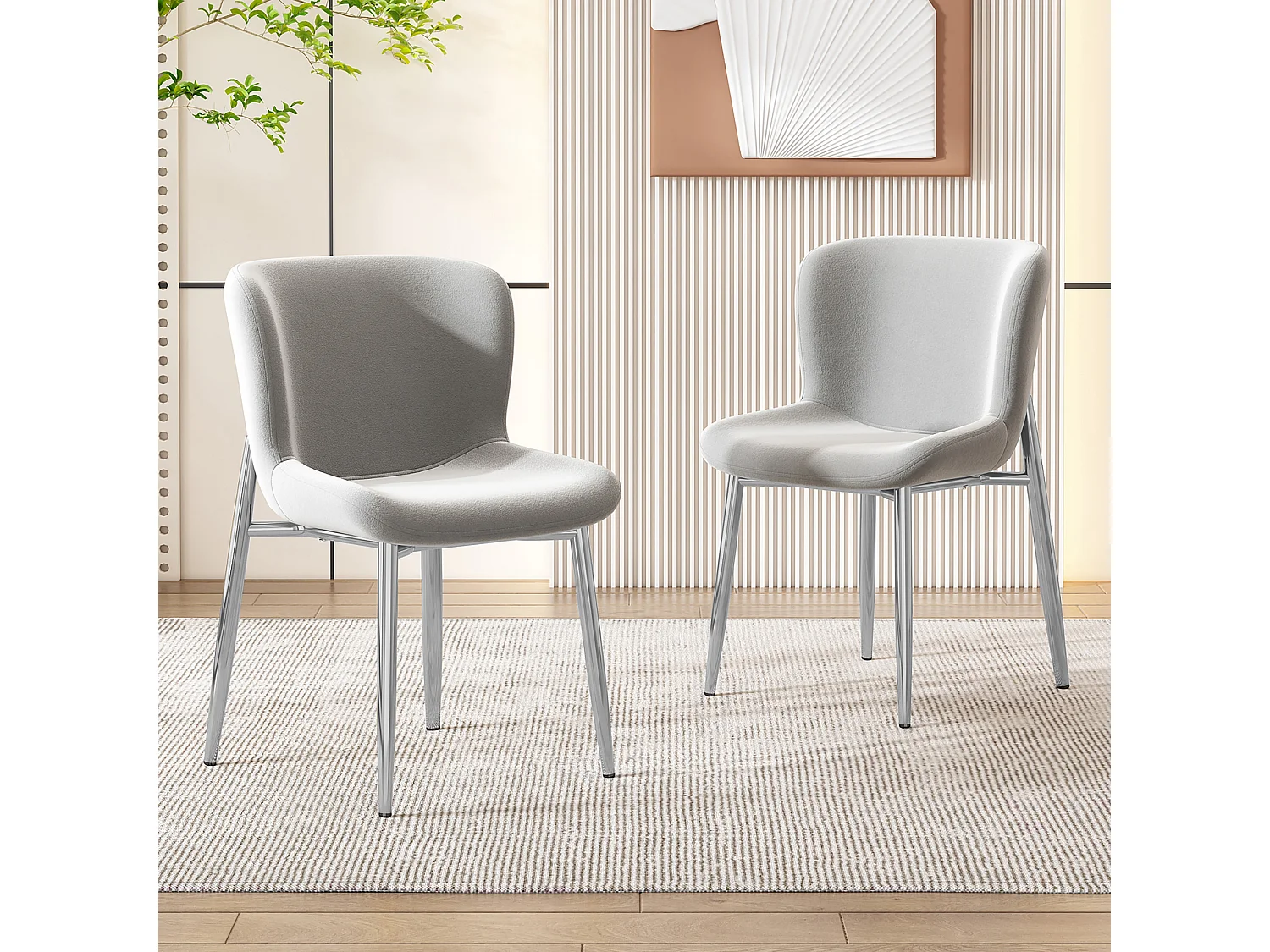 Chaise de salle à manger en velours, 2 pièces, pieds métalliques, gris