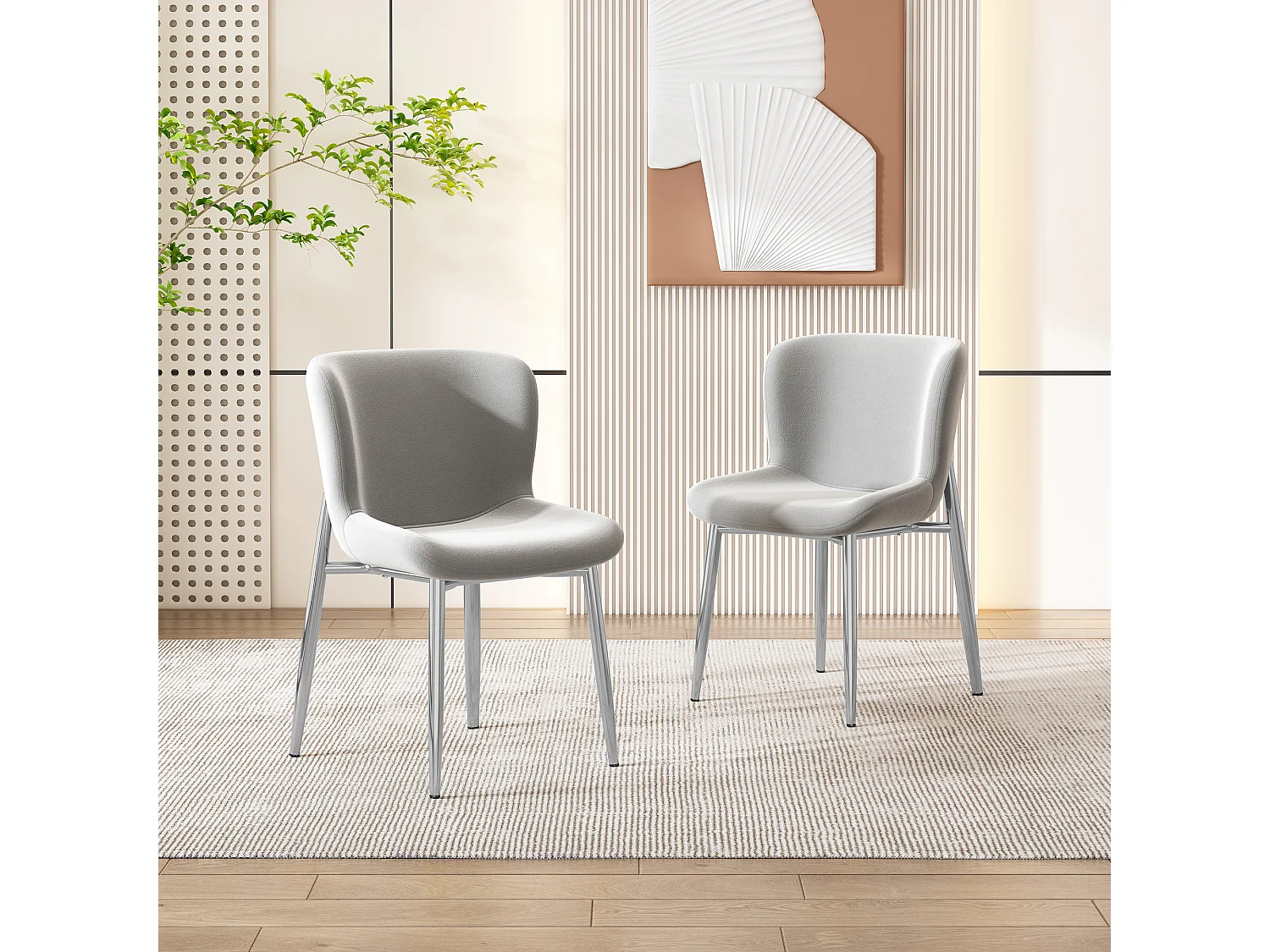 Chaise de salle à manger en velours, 2 pièces, pieds métalliques, gris