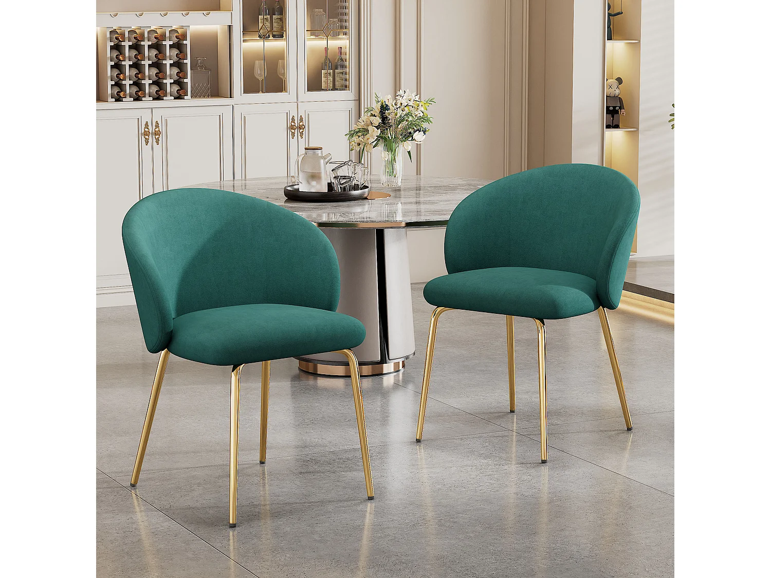 Lot de 2 chaises de salle à manger élégantes avec accoudoirs, revêtement en velours, pieds métalliques dorés, gris (56x56x76 cm)