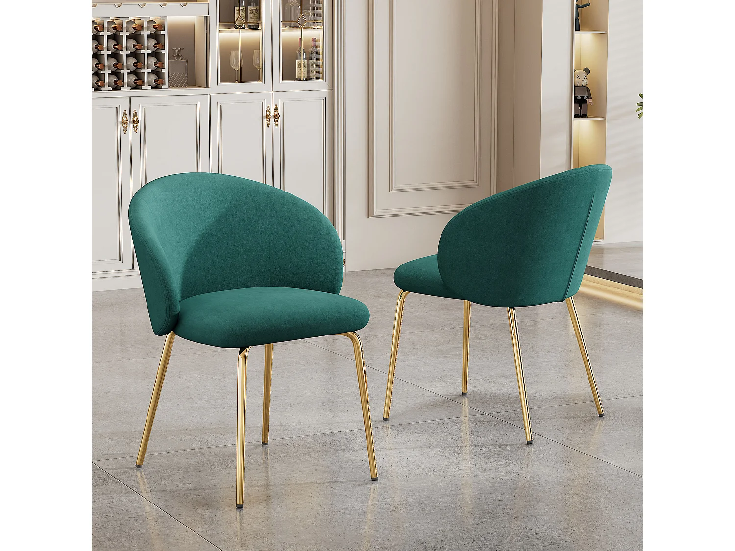 Lot de 2 chaises de salle à manger élégantes avec accoudoirs, revêtement en velours, pieds métalliques dorés, gris (56x56x76 cm)