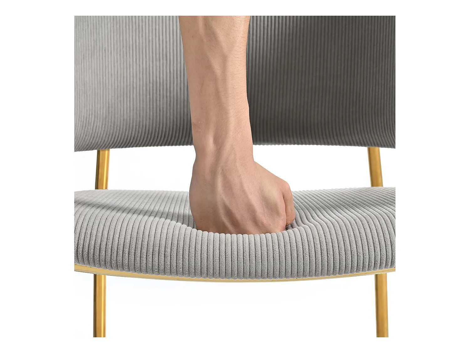 6 Chaises design en velours côtelé, pieds inclinés réglables, métal et bois, gris (55x55x80cm)