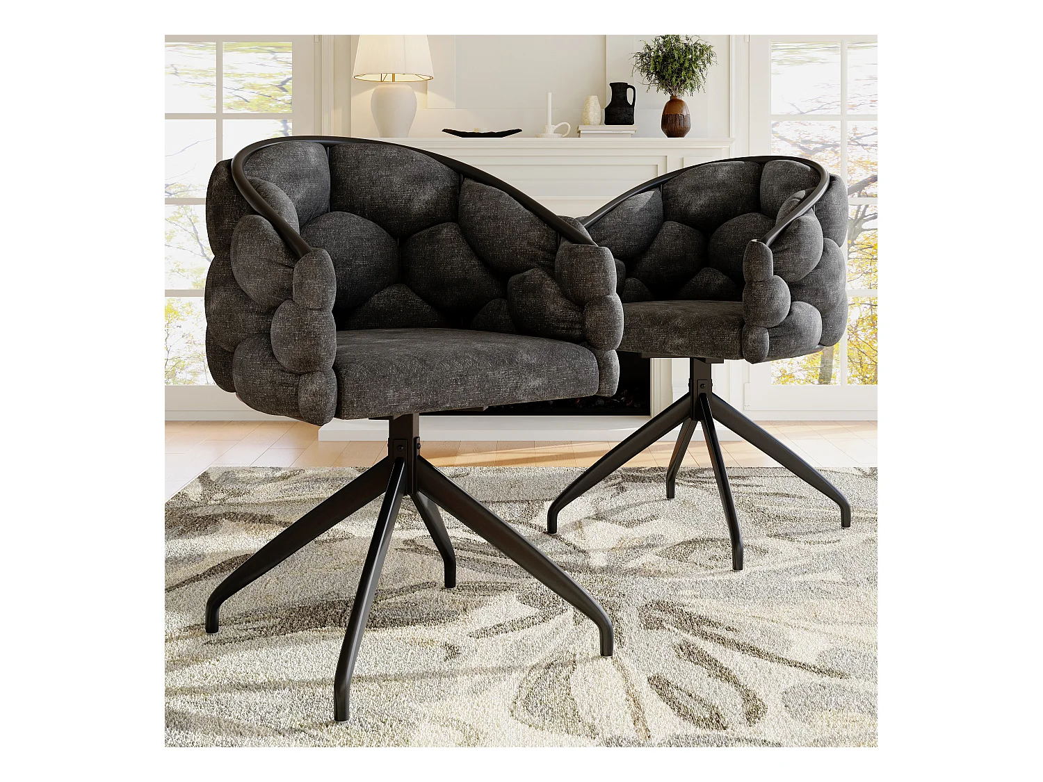 Chaise pivotante (2 pièces), 360° pivotant, chaise salle à manger, fauteuil moderne dossier pétale, velours gris (49x48x76.5 cm)