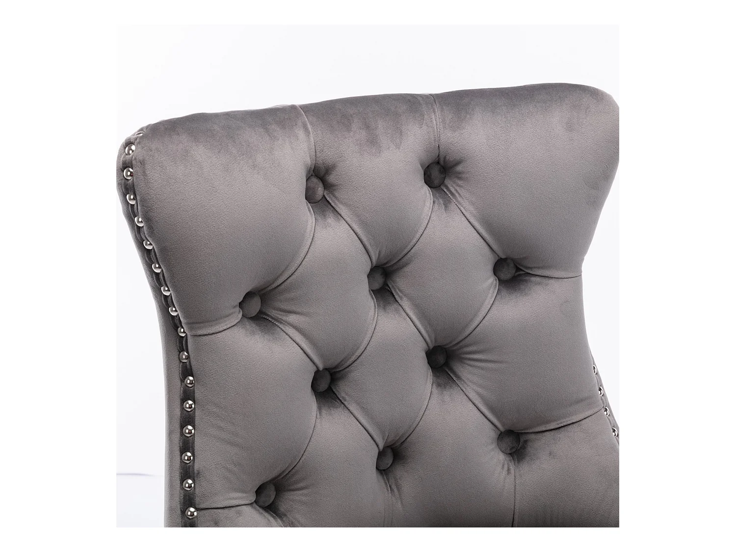 Tabouret de bar moderne en velours, pieds en bois massif, clous décoratifs en chrome, gris (60x50x66 cm)