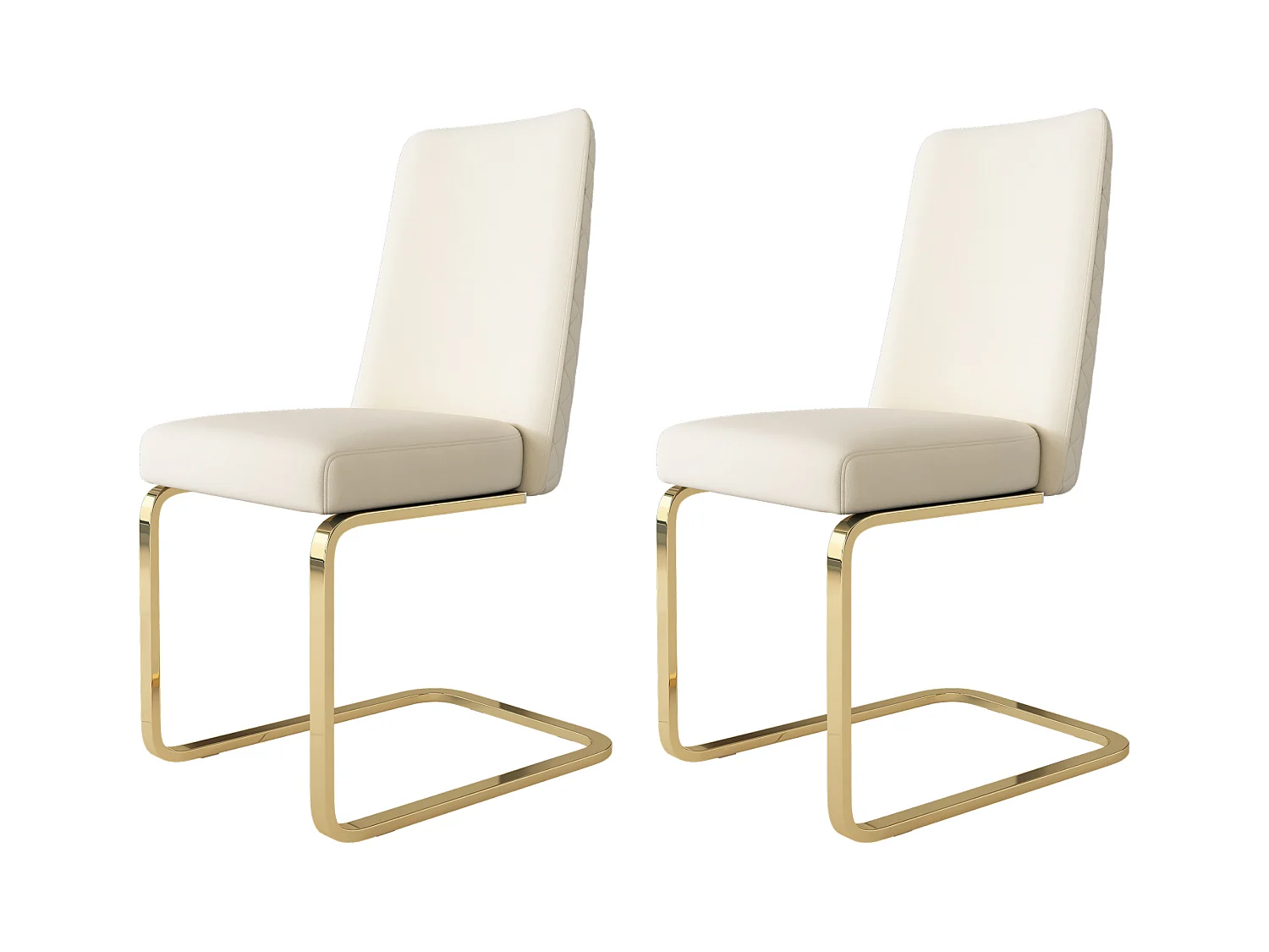 Chaise en Velours, 4 pièces, Design Diamant, Métal Doré, Beige (47x63x85 cm)