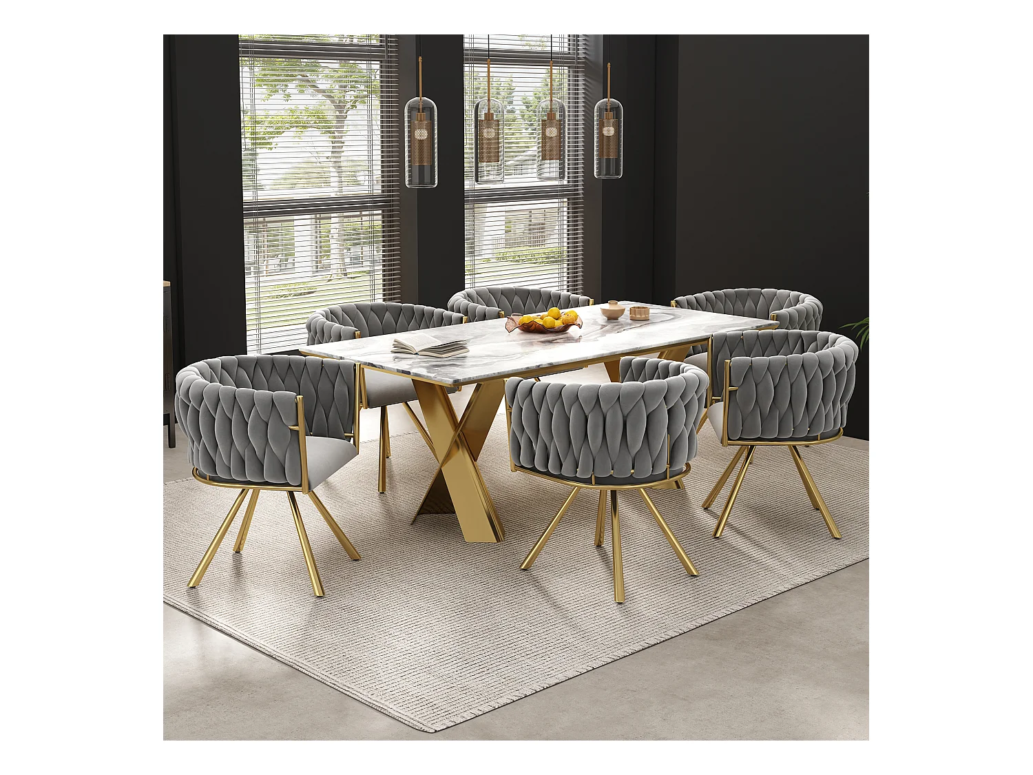 Fluwelen eetkamerstoel, fauteuil in de woonkamer, draaibaar, gouden metalen poten, grijs en goud