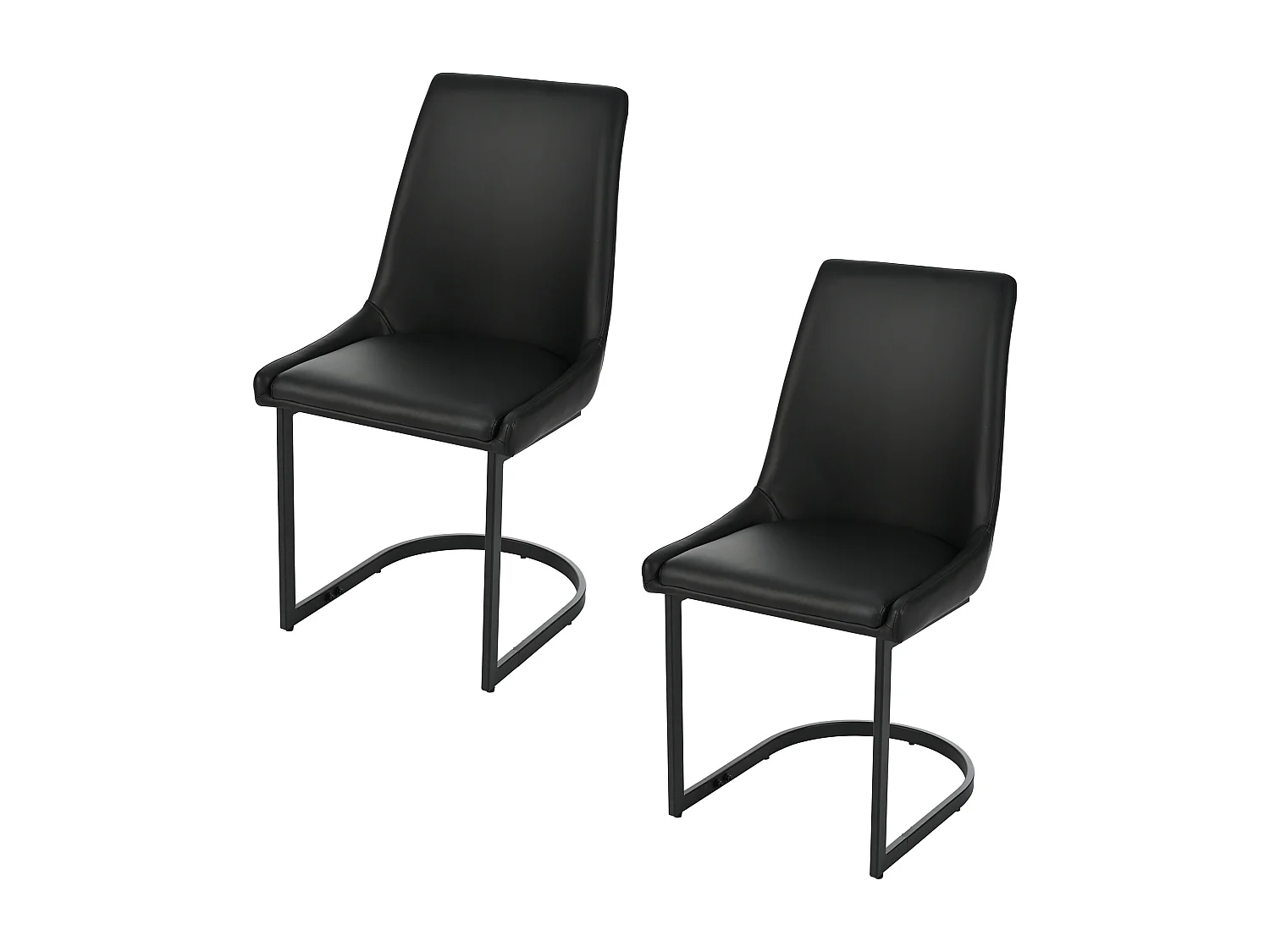 Set van 2 PU eetkamerstoelen, hoge rugleuning, modern design, zwart (49,5x55x92 cm)