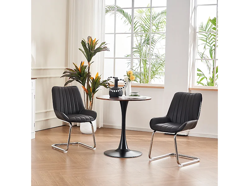 Moderne eetkamerstoelen, kunstleer, metaal, zwart (56x51x81 cm), set van 2