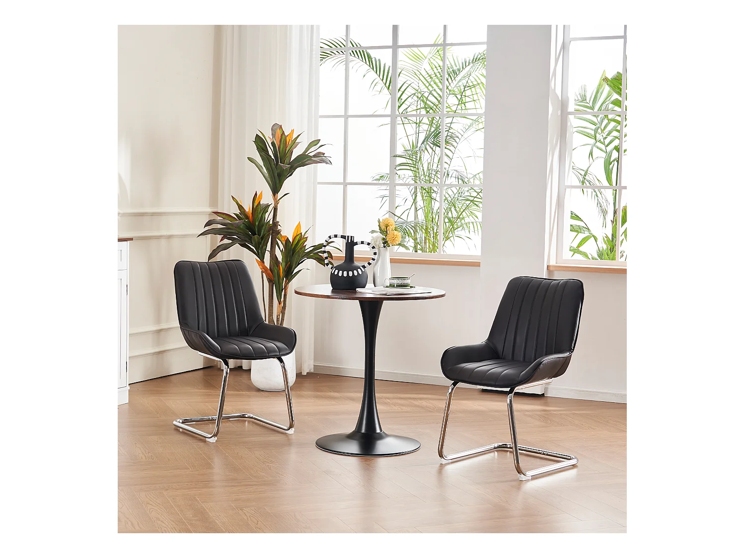 Chaises de salle à manger modernes, cuir synthétique, métal, noir (56x51x81 cm), lot de 2