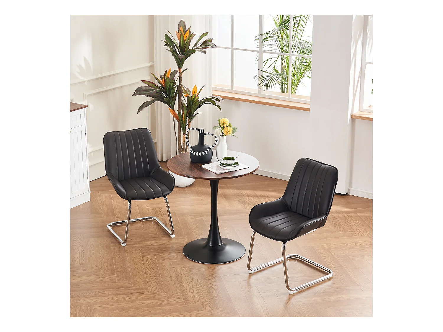 Chaises de salle à manger modernes, cuir synthétique, métal, noir (56x51x81 cm), lot de 2