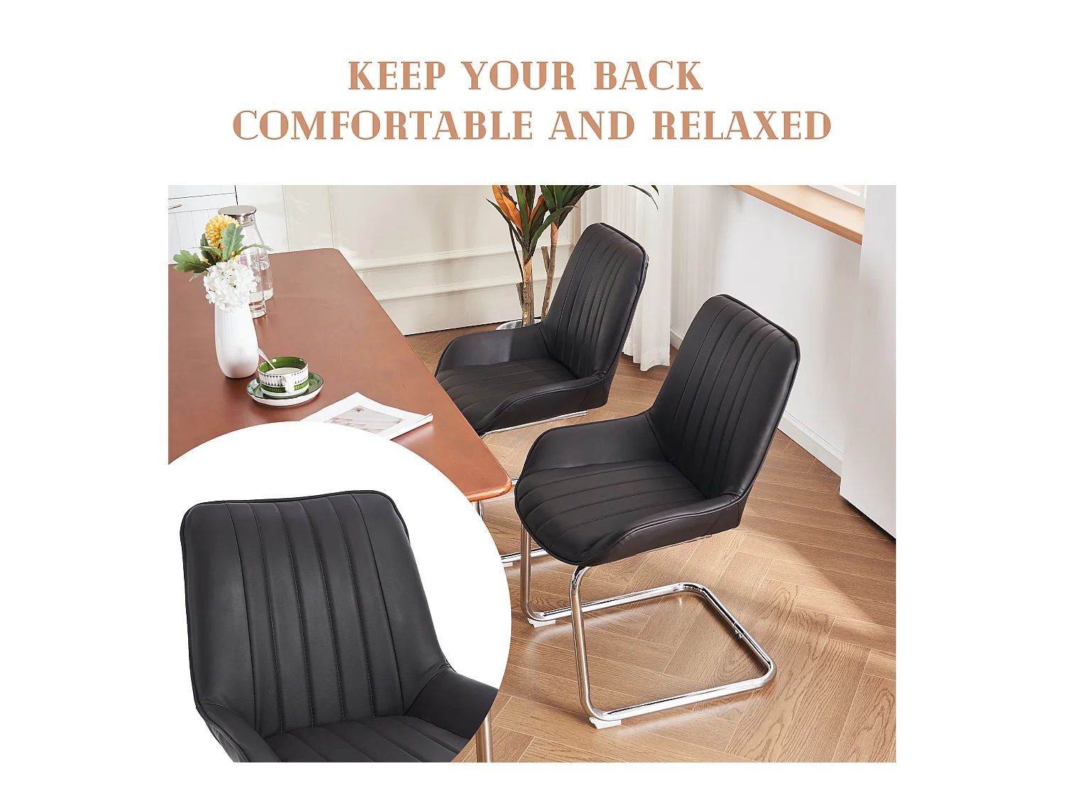 Chaises de salle à manger modernes, cuir synthétique, métal, noir (56x51x81 cm), lot de 2